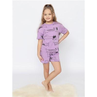 CSKG 50168-45 Пижама для девочки (футболка, шорты),лаванда