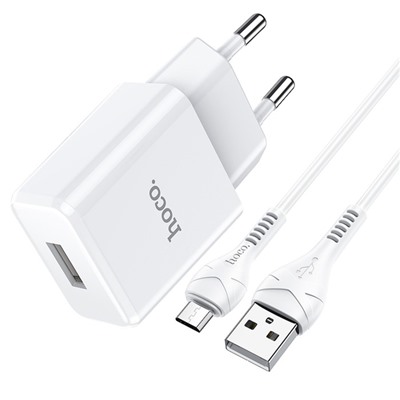 Сетевое зарядное устройство Hoco N9, USB - 2.1 А, кабель microUSB 1 м, белый