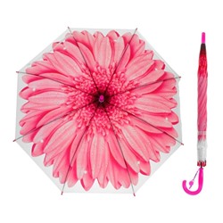 Зонт-трость «Гербера», полуавтоматический, со свистком, R=41см, цвет розовый