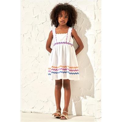 Angel & Rocket Connie White Print Rik Rak Sundress