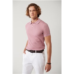 Розовая трикотажная футболка стандартного кроя в рубчик с воротником-поло