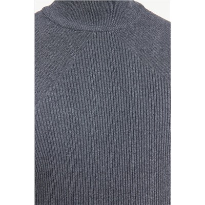 Темно-серый мужской приталенный вельветовый трикотажный свитер с полуводолазкой TMNAW21KZ0553