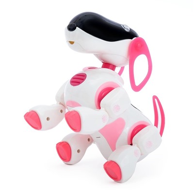 Робот собака «Ки-Ки», программируемый, на пульте управления, интерактивный: звук, свет, танцующий, музыкальный, на батарейках, на русском языке, розовый