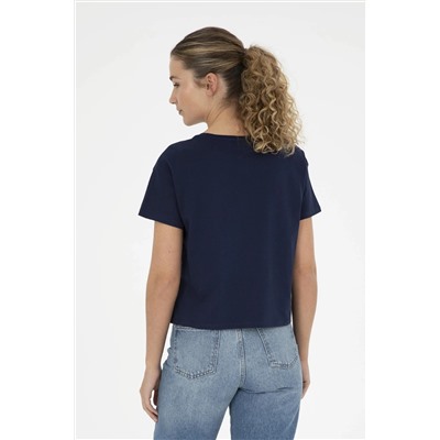 Женская темно-синяя футболка с круглым вырезом Скидка 50% в корзине
