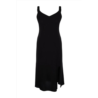Черное тканое платье с разрезом TBBSS22EL1094