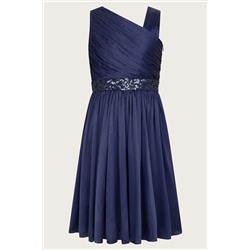 Monsoon Blue Satin Abigail One-Shoulder Dress