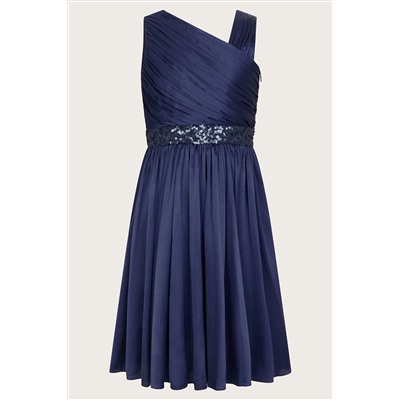 Monsoon Blue Satin Abigail One-Shoulder Dress