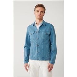 Классическое джинсовое пальто с воротником и карманами цвета индиго