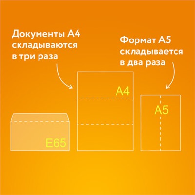 Конверты Е65 (110х220 мм), отрывная лента, 80 г/м2, КОМПЛЕКТ 1000 шт.