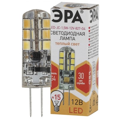 Нарушена упаковка.   Светодиодная лампа G4 1,5W 2700К (теплый) Эра LED JC-1,5W-12V-827-G4 () Б0033188