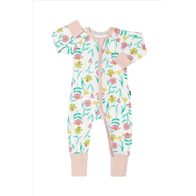 Bonds Cream Pretty Floral Print  Zip Sleepsuit