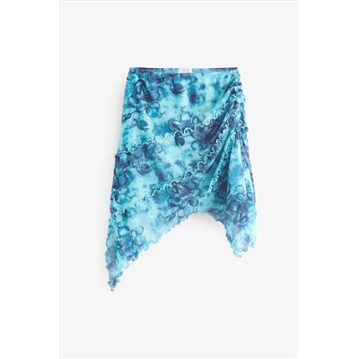 Multi Blue Floral Printed Asymmetric Skirt (3-16yrs)