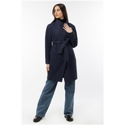 01-07157 Пальто женское демисезонное(пояс) валяная шерсть Черно-синий
