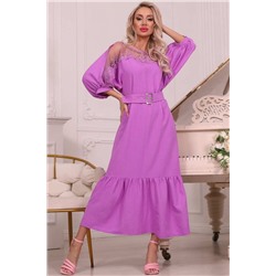 Длинное фиолетовое платье с кружевом