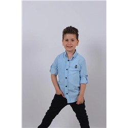 Базовая синяя рубашка с отложными рукавами для мальчика TYC00853833181