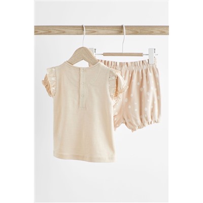 Cream Bear Baby Top and Shorts 2 Piece Set