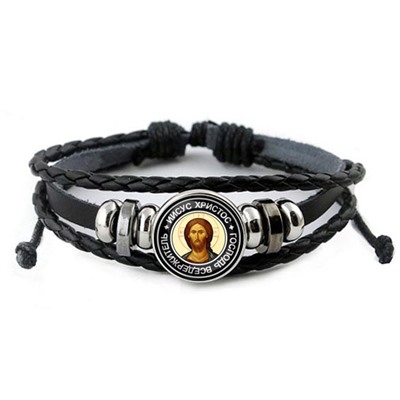 BSK-0098 Кожаный браслет Иисус Христос
