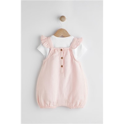 Pink Bunny Short Sleeve Short Leg Baby Dungarees (0mths-2yrs)