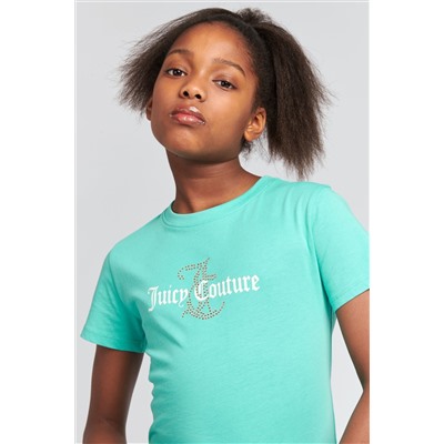 Juicy Couture Classic Fit Girls Blue Diamante T-Shirt