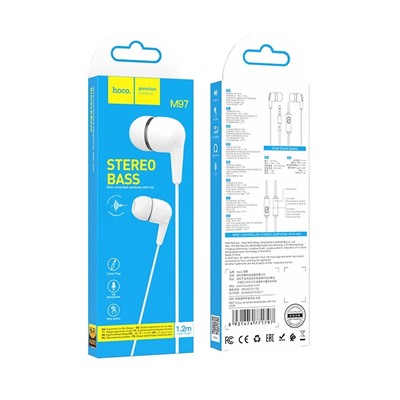 Наушники Hoco M97 Enjoy universal earphones with mic - White