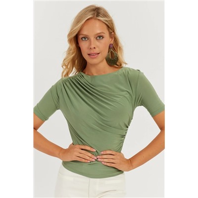 Женская зеленая блузка со сборками YZ623