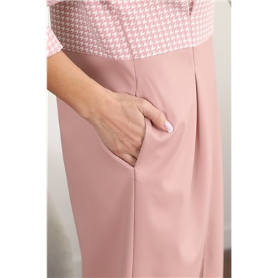 Комбинированное розовое платье с поясом