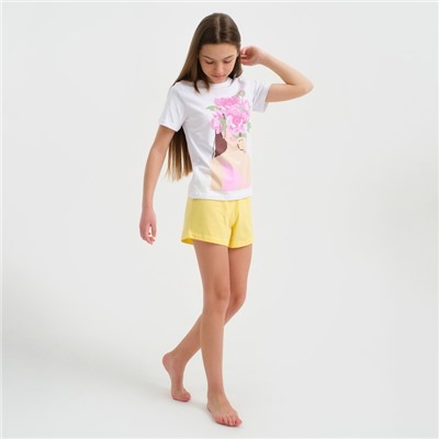 Пижама детская для девочки KAFTAN "Selfie", рост 164-170, белый/желтый