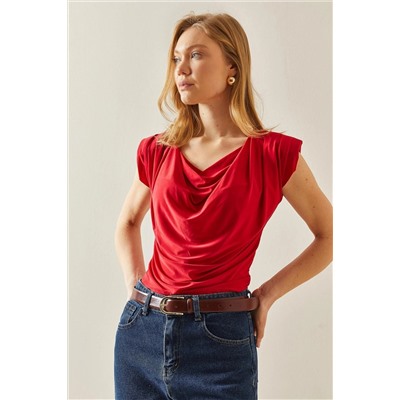 XHAN Красная свободная блузка с мягким воротником