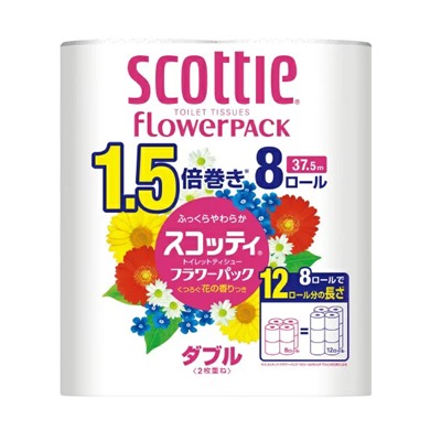 Scottie Мягкая туалетная бумага Crecia "Scottie Flower PACK 1.5" плотной намотки, двухслойная 8 рулонов (37,5 м) / 8