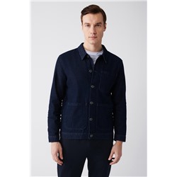 Темно-синее пальто, классический воротник, 100% хлопок, джинсовая ткань стандартной посадки