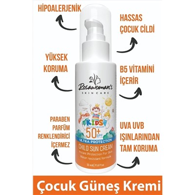 Rosawomans Çocuk Güneş Kremi 50ml Yüksek Koruma Leke детский солнцезащитный крем