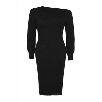 Черное асимметричное платье из трикотажа с детализацией TBBAW24AH00002