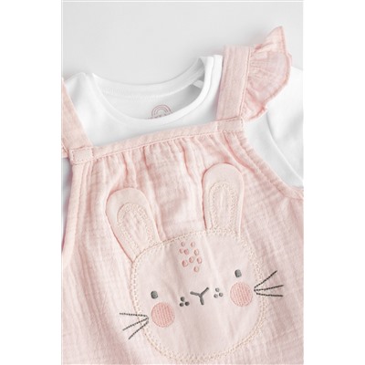 Pink Bunny Short Sleeve Short Leg Baby Dungarees (0mths-2yrs)