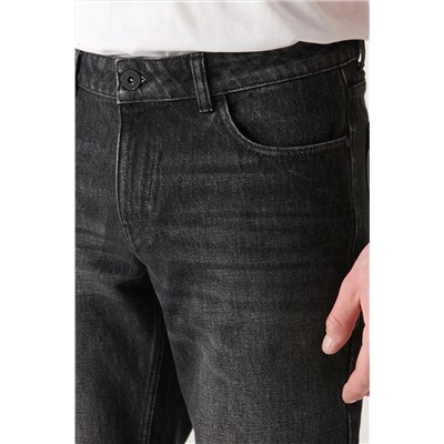 Мужские черные мытые джинсовые брюки стандартного кроя из 100 % хлопка A22y3504