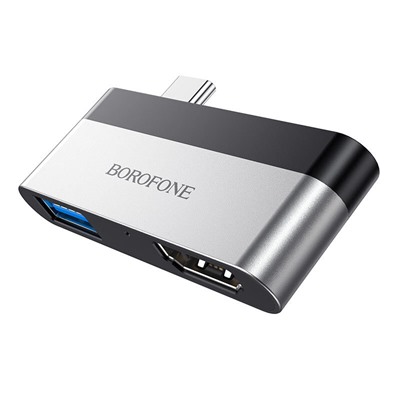 Mega Hub BOROFONE DH2 Type-C to HDMI+USB 3.0 (черно-серебрянный)