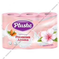 Туалетная бумага "Plushe. Premium Aroma 'Almond & Milk' " 3-х слойная,6шт по 15м в упаковке, цвет розовый, ароматизированная, миндаль и молоко(16)