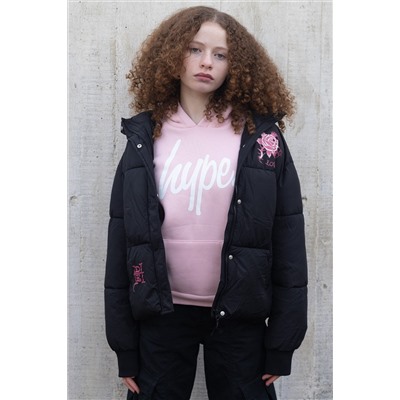 Hype X Ed Hardy Kids Cropped Black Puffer Jacket