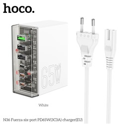 Зарядка Hoco N36 Fuerza six-port PD65W (3C3A) charger - White
