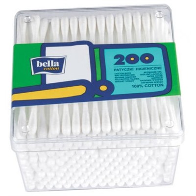 Ватные палочки bella 100% хлопок 200 шт. пластиковая квадратная упаковка