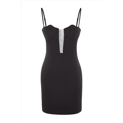Черное элегантное тканое вечернее платье TPRSS23EL00167