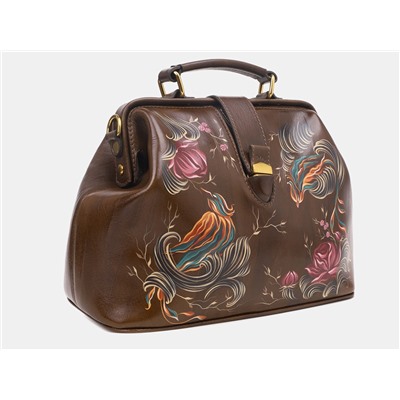 Оливковая кожаная сумка с росписью из натуральной кожи «W0023 Olive Дивная птица»