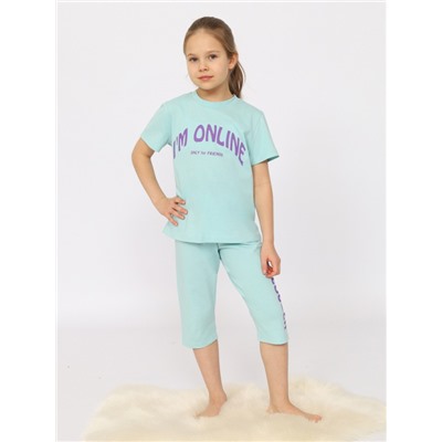 CSJG 50173-49 Пижама для девочки (футболка, бриджи),светло-бирюзовый