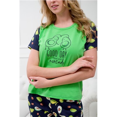 Пижама женская из футболки и бридж из кулирки Авокадо