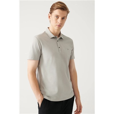 Мужская серая трикотажная футболка стандартного кроя из 100 % хлопка с воротником-поло и 3 кнопками E001033