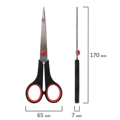 Ножницы STAFF EVERYDAY, 170 мм, бюджет, резиновые вставки, черно-красные, ПВХ чехол, 237498