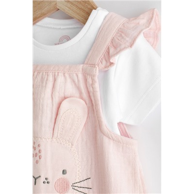 Pink Bunny Short Sleeve Short Leg Baby Dungarees (0mths-2yrs)