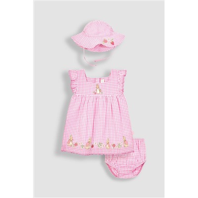 JoJo Maman Bébé Peter Rabbit Embroidered Summer Dress And Hat Set 2-Piece