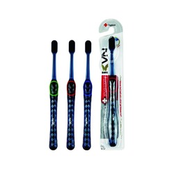 EQ Зубная щётка "Navi" со сверхтонкими щетинками двойной высоты и прозрачной прорезиненной ручкой (с древесным углем, средней жёсткости) / 240