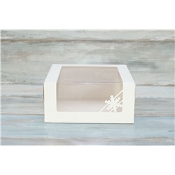 Коробка для муссового торта (VM) - 22,5 х 22,5 х 12 см с окном Снежинка, цвет - белый