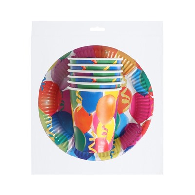 Набор бумажной посуды «Праздник. Воздушные шары и серпантин»: 6 стаканов, 6 тарелок